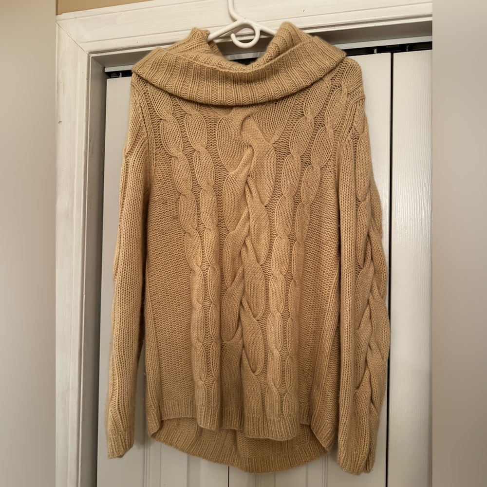Saks Fifth Avenue Cable Knit Cowl Neck Sweater in Camel